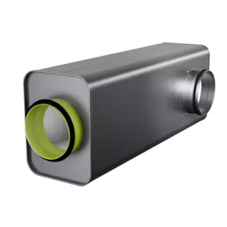 Angle sound attenuator for circular ducts